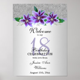 Classy Silver & Clematis Flowers 18e verjaardag Poster