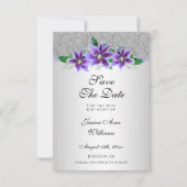 Classy Silver & Clematis Flowers 18e verjaardag Save The Date (Voorkant)