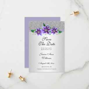 Classy Silver & Clematis Flowers 18e verjaardag Save The Date