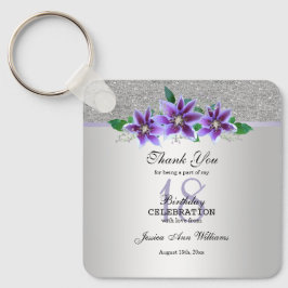 Classy Silver & Clematis Flowers 18e verjaardag Sleutelhanger