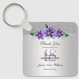 Classy Silver & Clematis Flowers 18e verjaardag Sleutelhanger