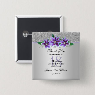 Classy Silver & Clematis Flowers 18e verjaardag Vierkante Button 5,1 Cm