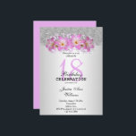 Classy Silver en Belladonna Lilies 18th Birthday Kaart<br><div class="desc">Mooie, stijlvolle uitnodiging van de Birthday party voor vrouwen. Dit voorbeeld is al 18 jaar ontwikkeld, maar is geschikt voor elke leeftijd. Een glamoureus ontwerp met een zilveren glitter en een gradiëntachtergrond met een zilveren lint om de twee beelden van elkaar te scheiden, boven het lint, is een gedrukt afbeelding...</div>