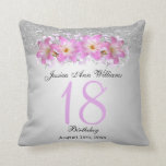 Classy Silver en Belladonna Lilies 18th Birthday Kussen<br><div class="desc">Mooie klastige en stijlvolle Birthday gooien kussen. Dit voorbeeld is al 18 jaar ontwikkeld, maar is geschikt voor elke leeftijd. Een glamoureus ontwerp met een zilveren glitter en een gradiëntachtergrond met een zilveren lint om de twee beelden van elkaar te scheiden, boven het lint, is een gedrukt afbeelding van een...</div>