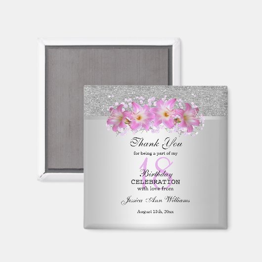 Classy Silver en Belladonna Lilies 18th Birthday Magneet (Voorkant / Achterkant)