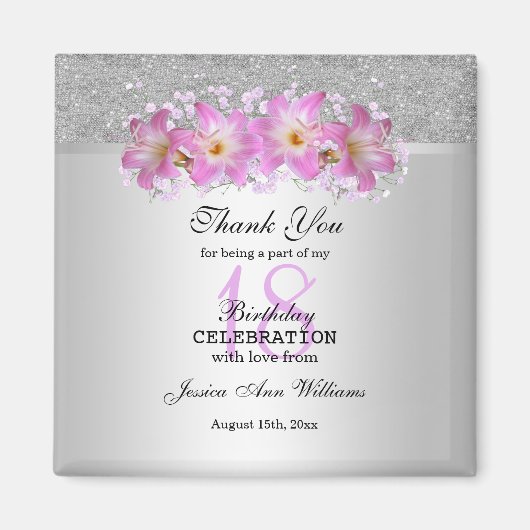 Classy Silver en Belladonna Lilies 18th Birthday Magneet (Voorkant)