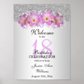 Classy Silver en Belladonna Lilies 18th Birthday Poster (Voorkant)