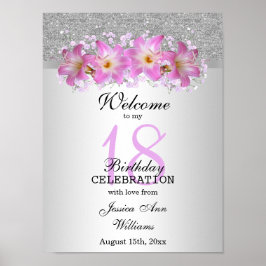 Classy Silver en Belladonna Lilies 18th Birthday Poster