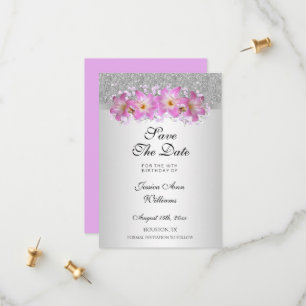 Classy Silver en Belladonna Lilies 18th Birthday Save The Date