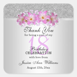 Classy Silver en Belladonna Lilies 18th Birthday Vierkante Sticker