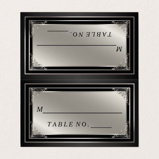 Classy Silver en Black Place Card Visitekaartje (Buitenkant ongevouwen)