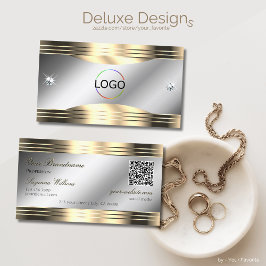 Classy Silver en Gold Shiny Diamonds Logo QR-code Visitekaartje