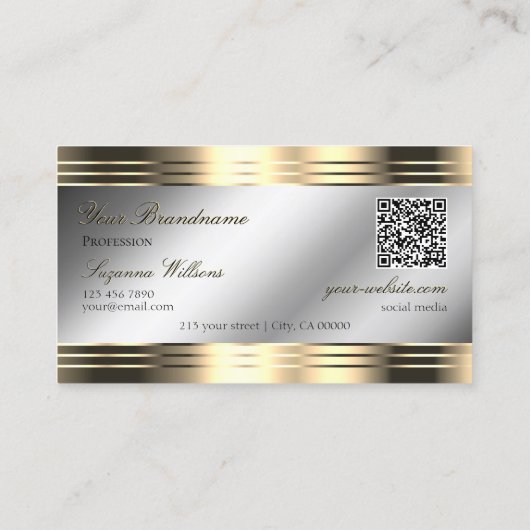 Classy Silver en Gold Shiny Diamonds Logo QR-code Visitekaartje (Achterkant)