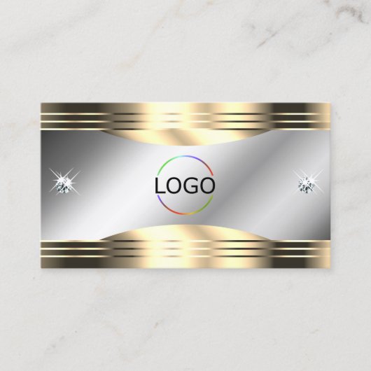 Classy Silver en Gold Shiny Diamonds Logo QR-code Visitekaartje (Voorkant)