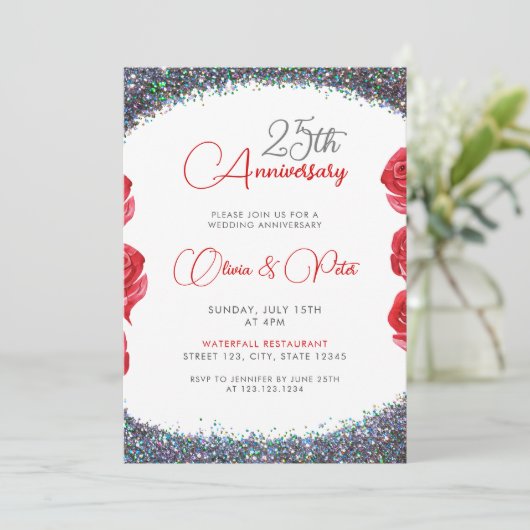 Classy Silver Glitter 25e bruiloft Jubileum Kaart (Staand voorkant)