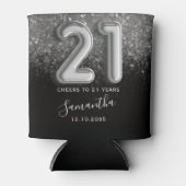 Classy Silver Glitter en Black 21e verjaardag Blikjeskoeler (Voorkant)