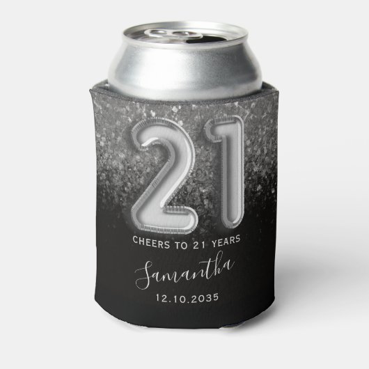 Classy Silver Glitter en Black 21e verjaardag Blikjeskoeler (Blikje Achterkant)
