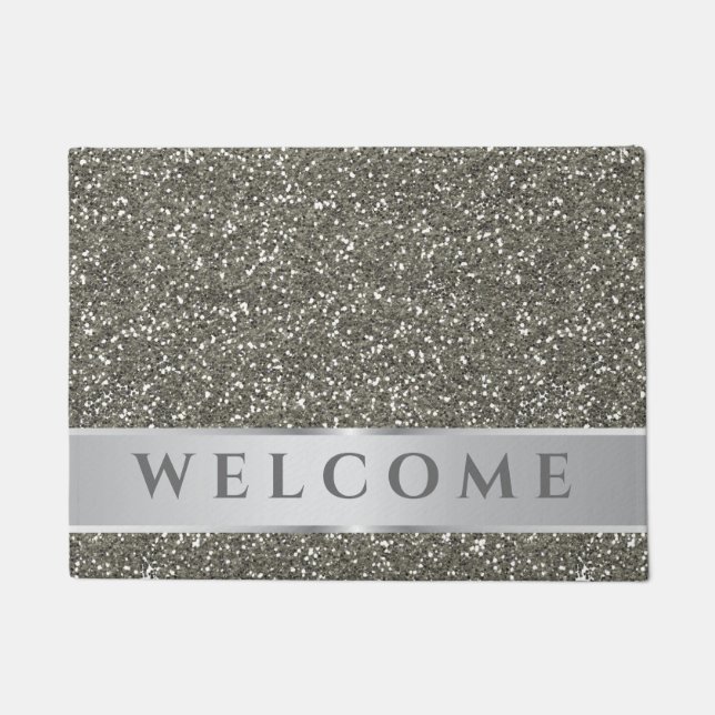 Classy Silver Glitter Kijk grijs Welkom   Deurmat (Voorkant)