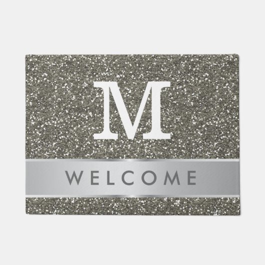 Classy Silver Glitter Kijk Welkome Monogrammen Deurmat (Voorkant)