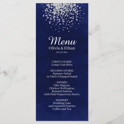 Classy Silver Glitter op Royal Blue Menu (Voorkant)