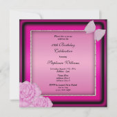 Classy Silver Glitter, Roze Bloemen & Boog Verjaar Kaart (Voorkant)