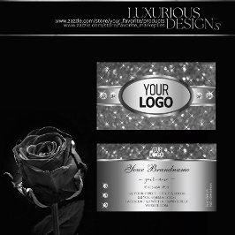 Classy Silver Glitter Sparkle Diamonds en Logo Visitekaartje