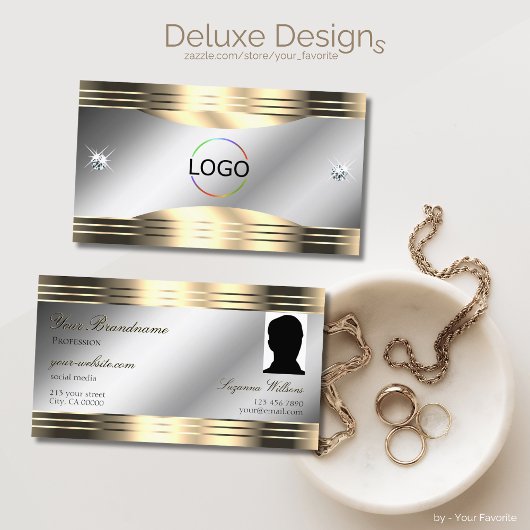 Classy Silver Gold Shiny Diamonds Logo en foto Visitekaartje
