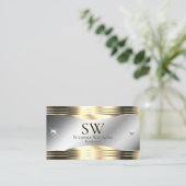 Classy Silver Gold Shiny Diamonds Monogram Foto Visitekaartje (Staand voorkant)