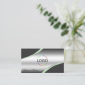 Classy Silver Grey Curved Decor Lines Logo Foto Visitekaartje (Staand voorkant)