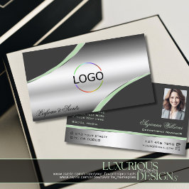Classy Silver Grey Curved Decor Lines Logo Foto Visitekaartje