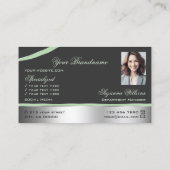 Classy Silver Grey Curved Lines Monogram en foto Visitekaartje (Achterkant)
