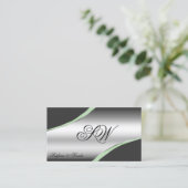 Classy Silver Grey Curved Lines Monogram en foto Visitekaartje (Staand voorkant)
