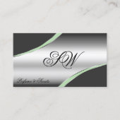 Classy Silver Grey Curved Lines Monogram en foto Visitekaartje (Voorkant)