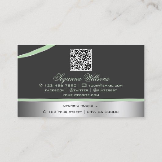 Classy Silver Grey Curved Lines Monogram QR-code Visitekaartje (Achterkant)