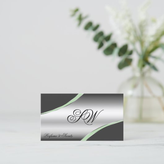 Classy Silver Grey Curved Lines Monogram QR-code Visitekaartje (Staand voorkant)