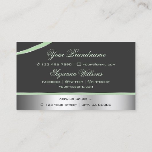 Classy Silver Grey gebogen decor lijnen glinsteren Visitekaartje (Achterkant)
