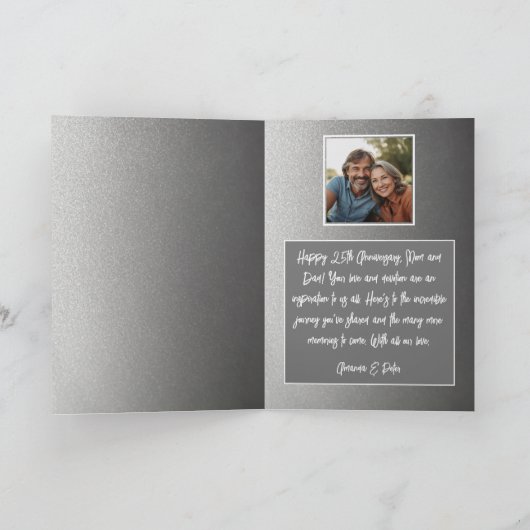 Classy Silver Heart 25th Wedding Jubileum Kaart (Binnen)