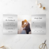 Classy Silver Jewel Gem Bow QR Code Wedding Drieluik Uitnodiging (Binnen)