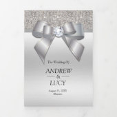 Classy Silver Jewel Gem Bow QR Code Wedding Drieluik Uitnodiging (Cover)