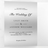 Classy Silver Jewel Gem Bow QR Code Wedding Drieluik Uitnodiging (Binnenzijde eerst)