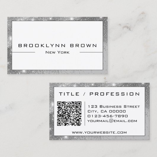 Classy Silver Luminous Glitter Lijst met QR-code Visitekaartje (Voorkant / Achterkant)