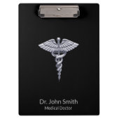 Classy Silver Medical Caduceus op Black Klembord (Voorkant)