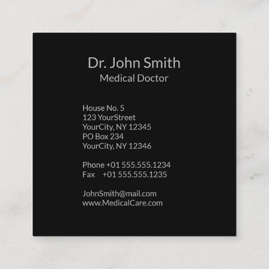 Classy Silver Medical Caduceus op Black Vierkante Visitekaartje (Achterkant)