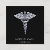 Classy Silver Medical Caduceus op Black Vierkante Visitekaartje (Voorkant)