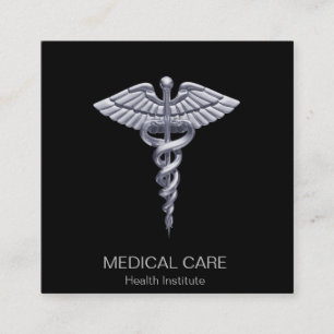 Classy Silver Medical Caduceus op Black Vierkante Visitekaartje