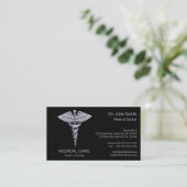 Classy Silver Medical Caduceus op Black Visitekaartje (Staand voorkant)