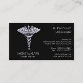 Classy Silver Medical Caduceus op Black Visitekaartje (Voorkant)