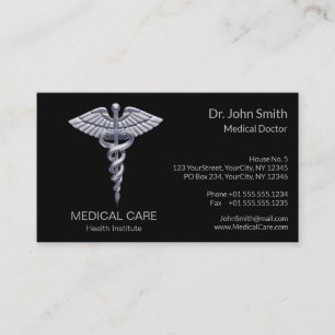 Classy Silver Medical Caduceus op Black Visitekaartje