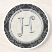 Classy Silver Monogram Initiaal Zandsteen Onderzetter (Voorkant)