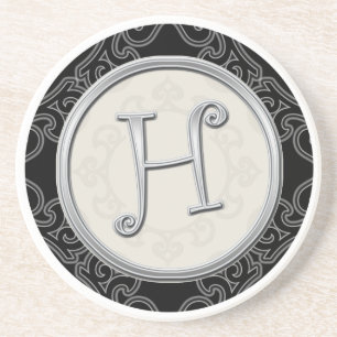 Classy Silver Monogram Initiaal Zandsteen Onderzetter